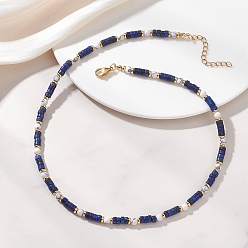 Ляпис-Лазурь Круглые синтетические бусы из говлита и натурального лазурита в ожерелье «хейши» для женщин., с 304 удлинителем цепи из нержавеющей стали, золотые, 15.94 дюйм (40.5 см)