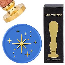 Звезда Набор сургучной печати, золотистый тон сургучной печати цельная латунная головка, с деревянной ручкой в стиле ретро, для конвертов приглашений, подарочная карта, звезда, 83x22 мм, штампы: 30x14.5 мм