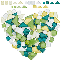 Lime Transparent Glass Cabochons, Mosaic Tiles, for Home Decoration or DIY Crafts, Square & Triangle, Lime, Triangle: 11.5x20x4mm Square: 10x10x5mm, 13.5x13.5x5mm, 120pcs/bag