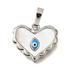 Платина Латунь эмаль подвески, без кадмия и без свинца, с оболочкой, сердце с оберегами от сглаза, платина, 14x16x3 мм, отверстие : 4x6.5 мм