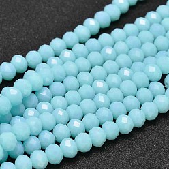 Pale Turquoise Faceted Rondelle Glass Beads Strands, Pale Turquoise, 4x3mm, Hole: 1mm, about 127~135pcs/strand, 17.8 inch