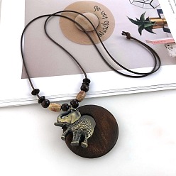 Слон Длинные ожерелья из сплава пончиков в стиле бохо для женщин, античная бронза, слон, 35.43 дюйм (90 см)