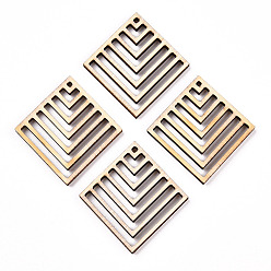 Цвет Древесины Подвески из неокрашенного натурального дерева тополя, амулеты полые ромбы, деревесиные, 37.5x36x2.5 мм, отверстие : 1.6 мм