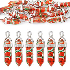 Оранжево-Красный 12шт. подвески из эпоксидной смолы с фруктовой тематикой, форма пули, с полимерной глиной внутри и сплавной фурнитурой, граненые, оранжево-красный, 40x13.5x10 мм, отверстие : 6x3.5 мм