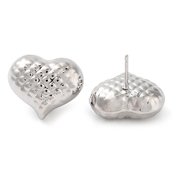Platinum Brass Studs Earrings, Long-Lasting Plated, Lead Free & Cadmium Free, Heart, Platinum, 17x20mm