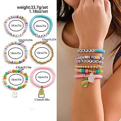 Egg 6 шт. 6 виды браслетов из акрила, пластика CCB и полимерной глины, браслеты с эмалированными подвесками из пасхального сплава, разноцветные, яйцо, 7.09 дюйм (18 см)