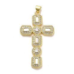 Cross Brass Micro Pave Cubic Zirconia Pendants, with Shell, Real 18K Gold Plated, Cross, 47.5x27x4mm, Hole: 3.5mm