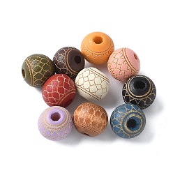 (52) Непрозрачная лаванда Деревянные бусины, круглый с сетчатым узором, разноцветные, 10x9 мм, отверстие : 3 мм