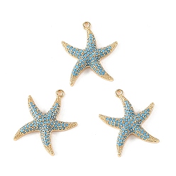 Real 18K Gold Plated SHEGRACE Brass Synthetic Turquoise Pendants, Starfish Charms, Cadmium Free & Lead Free & Nickel Free, Long-Lasting Plated, Real 18K Gold Plated, 25x22x4mm, Hole: 1.5mm