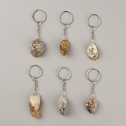 Agate+Crystal Nuggets Natural Geode Agate Cave Pendant Keychain, with Iron Findings, 8.45~10.1cm
