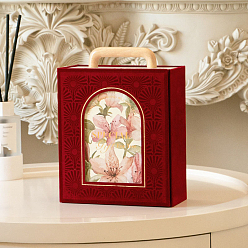 Red Mother's Day Cardboard Candy Boxes, Wedding Gift Wrapping Box, Rectangle with Flower, Red, 213x185x87mm