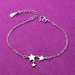 Платина Браслеты на ногу из латунной цепочки с тройными звездочками для женщин, платина, 9-7/8 дюйм (250 мм)