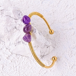 Аметист Браслет-манжета из натурального аметистового самородка, открытый браслет из золотой проволоки, 2-1/2 дюйм (6.5 см)