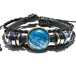 Пикассо Камень Плоские круглые многониточные браслеты из натуральной яшмы Пикассо, трехслойный регулируемый браслет, периметр: 7-1/8~10-1/4 дюйм (18~26 см)