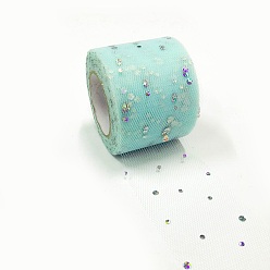 Pale Turquoise Glitter Sequin Deco Mesh Ribbons, Tulle Fabric, Tulle Roll Spool Fabric For Skirt Making, Pale Turquoise, 2 inch(5cm), about 25yards/roll(22.86m/roll)