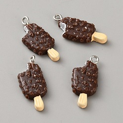 Кокосово-Коричневый Непрозрачные подвески смолы, мороженое, с платиновым шлейфом, кокосового коричневый, 25x11x4 мм, отверстие : 2 мм
