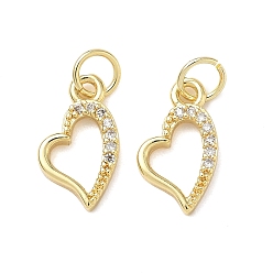Настоящее золото 18K Латунные микро проложить кубического циркония подвески, сердце, стойки покрытие, без свинца и без кадмия, долговечный, с целью перехода в кольце, реальный 18 k позолоченный, 14x8x2 мм, отверстие : 3.6 мм