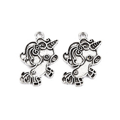 Античное Серебро Сплавочные сеттинги для кулона, тибетский стиль, без кадмия и без свинца, единорог, античное серебро, 25x17x1.5 мм, отверстие : 1.8 мм