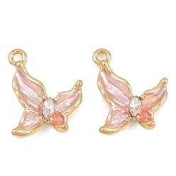 Oro Colgantes de aleación, esmalte y cristales de imitación, encantos de la mariposa, larga duración plateado, chapado en rack, dorado, 19x16x3.5 mm, agujero: 1.3 mm
