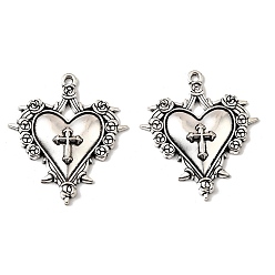 Античное Серебро Готические тибетские подвески из сплава, сердце, античное серебро, 34x29.5x4.5 мм, отверстие : 1.6 мм