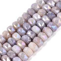 Thistle Electroplate Crackle Imitation Jade Glass Beads Strands, Rondelle, Dyed, AB Color Plated, Faceted, Thistle, 8x5mm, Hole: 1~1.2mm, about 33~35pcs/strand, 6.69~7.28 inch(17~18.5cm)