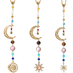 (52) Непрозрачная лаванда 3 шт. 3 подвесные украшения из цветной смолы и стекла, с железной цепью и застежками-карабинами из сплава, солнце луна звезда, разноцветные, 293 мм, 1 шт / цвет
