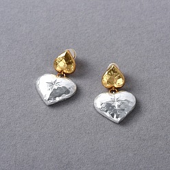 Платиновый & Золотой Двухцветные латунные серьги-гвоздики с подвесками, сердце со звездным узором, платиной и золотом, 25x19 мм