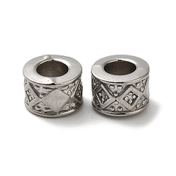 Нержавеющая Сталь Цвет Устойчивы к потускнению 304 бусины из нержавеющей стали, бусины с большим отверстием, колонка с ромбами, цвет нержавеющей стали, 7.5x5.5 мм, отверстие : 3.8 мм