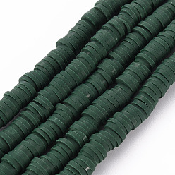 Dark Green Flat Round Eco-Friendly Handmade Polymer Clay Beads, Disc Heishi Beads for Hawaiian Earring Bracelet Necklace Jewelry Making, Dark Green, 6x1mm, Hole: 2mm, about 353~378pcs/strand, 17.7 inch