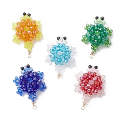 (52) Непрозрачная лаванда 3d подвески из гальванического стекла с бисером в виде черепахи, с настоящей медной проволокой 18 k с золотым покрытием, граненые, разноцветные, 37.5x24x14.5 мм, отверстие : 1.8 мм