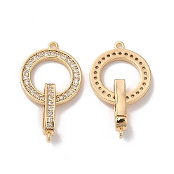 Настоящее золото 18K Латунное микропейв, прозрачный кубический цирконий, складные застежки, без кадмия, без никеля и без свинца, кольцо с овальным, реальный 18 k позолоченный, 26.5 мм, Кольцо: 16x14x1.5 mm, овальный : 14x6x2.5 mm, отверстие : 1 мм