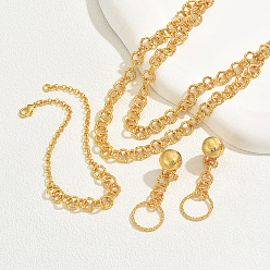 Настоящее золото 18K Элегантные комплекты из сплава браслетов, серег и двухслойных ожерелий для женщин, реальный 18 k позолоченный, ожерелья: 19.29 дюйм (49 см)