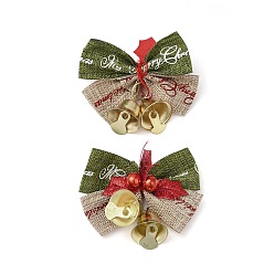 Dark Khaki Christmas Polyester Bowknot Ornament Accessories, with Iron Bell, PVC Findings, Golden, Dark Khaki, 47~48x52x13.5mm