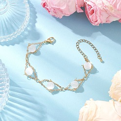 Лунный Камень Браслеты из круглых бусин из натурального лунного камня для женщин, с 304 нержавеющей сталью и латунью, 10-3/4x5/8 дюйм (27.2x1.45 см)