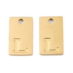Letter L 304 Stainless Steel Pendants, Rectangle with Letter Charms, Real 18K Gold Plated, Ion Plating(IP), Letter L, 16x10x1.4mm, Hole: 1.8mm