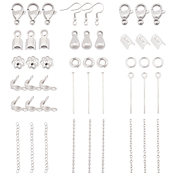 Couleur Acier Inoxydable Kits de bijoux diy, avec 304 capuchons et pendentifs en acier inoxydable, extrémités de ruban, crochets pour boucles d'oreilles, fermoirs et chaînes à pince de homard, couleur inox, 22x0.6mm