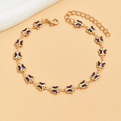 Фиолетовый Браслеты на ногу в стиле бохо с латунной эмалью и бабочками, золотые, фиолетовые, 8-1/4 дюйм (210 мм)