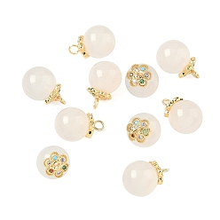 Халцедон Натуральные белые халцедоновые круглые подвески, с микропаве из латуни и цветными кубическими цирконами, золотые, 15x10~10.5 мм, отверстие : 2 мм