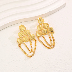 Плоский Круглый Элегантные латунные серьги-гвоздики с кисточками, реальный 18 k позолоченный, цепочка-оберег, плоско-круглые, 55x28 мм