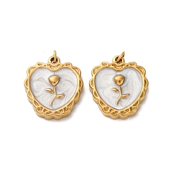 Сердце 304 нержавеющей стальной эмали подвески, с целью перехода в кольце, ионное покрытие (ip), реальный 18 k позолоченный, цветочным узором, сердце, 17x15x3.5 мм, отверстие : 2.5 мм