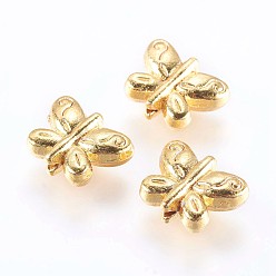 Real 18K Gold Plated Alloy Beads, Real 18K Gold Plated, Butterfly, Golden, 8x10.5x3.5mm, Hole: 1mm