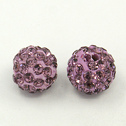 Свет Аметист Бусины со стразами, полимерная глина , класс А, круглые, п.п. 15, светлый аметист, 14 мм, отверстие : 1.5 мм, С. 15 (2.1~2.2 мм)