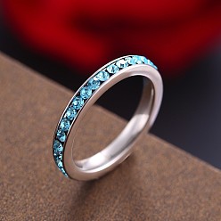 Свет Сапфира Красочные кольца с камнями, символизирующими знак зодиака, Декабрь, Кольца из нержавеющей стали со стразами для женщин, света сапфир, размер США 6 (16.5 мм)