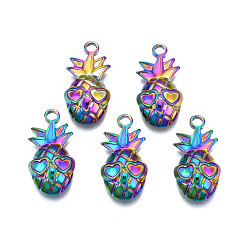 Rainbow Color Ионное покрытие (ip) 304 подвески из нержавеющей стали, без кадмия, без никеля и без свинца, ананас, Радуга цветов, 22x11.5x4.5 мм, отверстие : 2 мм