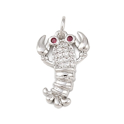 Платина Латунные микропаве прозрачные подвески с фианитом, омар, долговечный, без кадмия и без свинца, стойки покрытие, с целью перехода в кольце, платина, 18x12x3 мм, отверстие : 3.4 мм