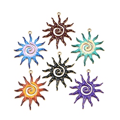 (52) Непрозрачная лаванда 304 нержавеющей стальной эмали подвески, солнечные чары, золотые, разноцветные, 40.5x34x2.5 мм, отверстие : 2.5 мм