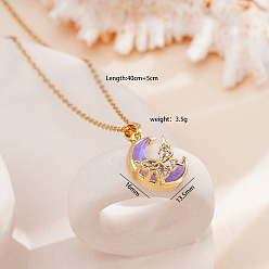 Сине-фиолетовый Ожерелья с подвеской в виде бабочки и луны из латуни и смолы для женщин, золотые, синий фиолетовый, 15.75 дюйм (40 см)