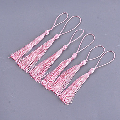 Бледно-Розовый Полиэстер кисточка большие подвесные украшения, розовый жемчуг, 80~90x6~7 мм