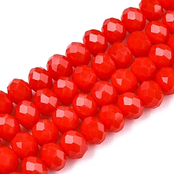 Red Glass Beads Strands, Imitation Jade Glass, Faceted, Rondelle, Red, 6x4~5mm, Hole: 0.8~1mm, about 80~85pcs/strand, 36~38cm