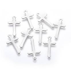 Нержавеющая Сталь Цвет Не тускнеющие 201 подвески из нержавеющей стали, крестик, цвет нержавеющей стали, 24x13x0.8 мм, отверстие : 1.4 мм